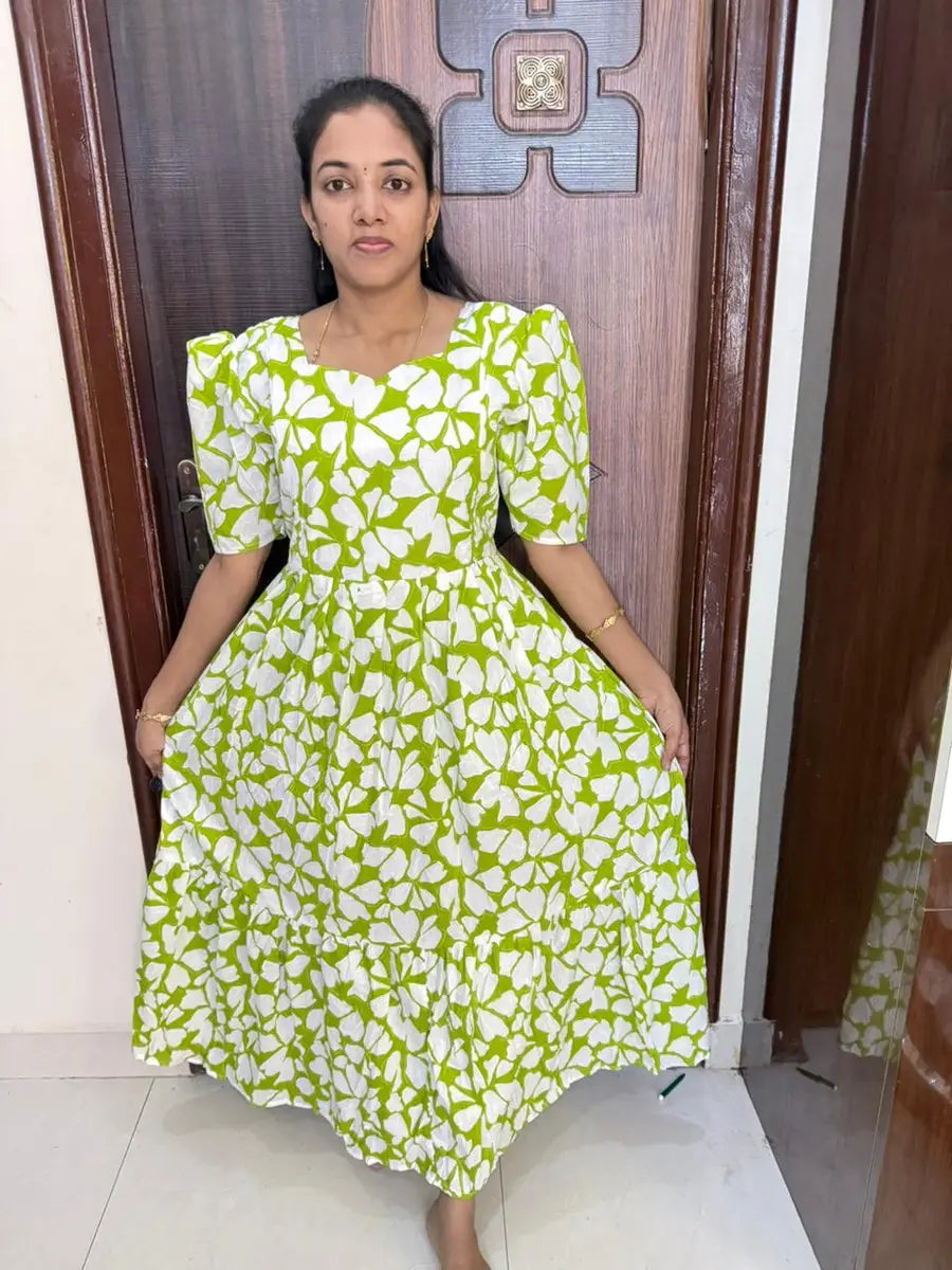 Pure Cotton Feeding Maxi-Green Floral
