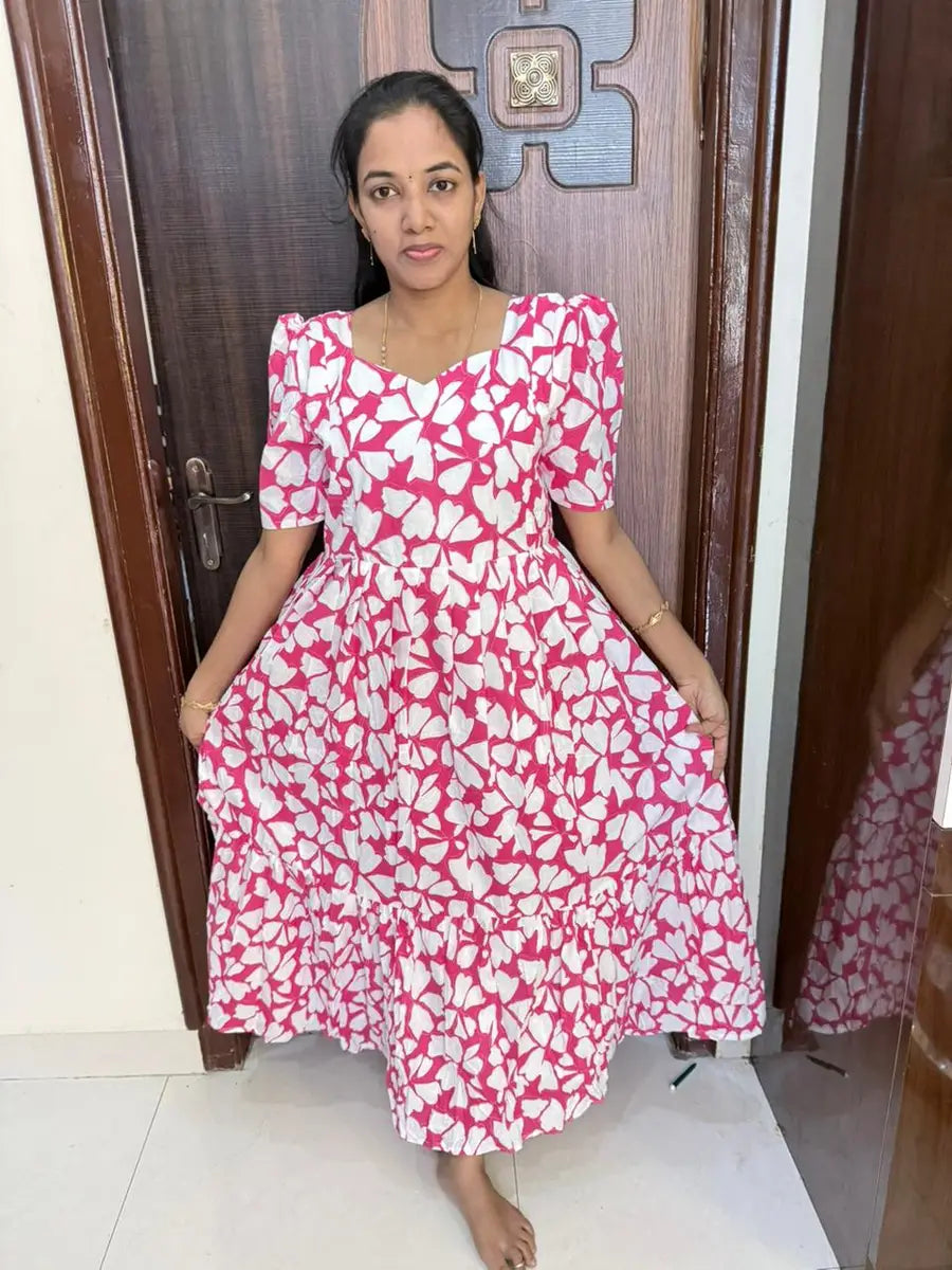 Pure Cotton Feeding Maxi-Pink Floral