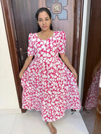 Pure Cotton Feeding Maxi-Pink Floral