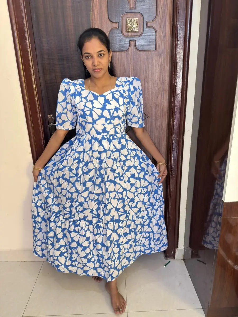 Pure Cotton Feeding Maxi-Blue Floral