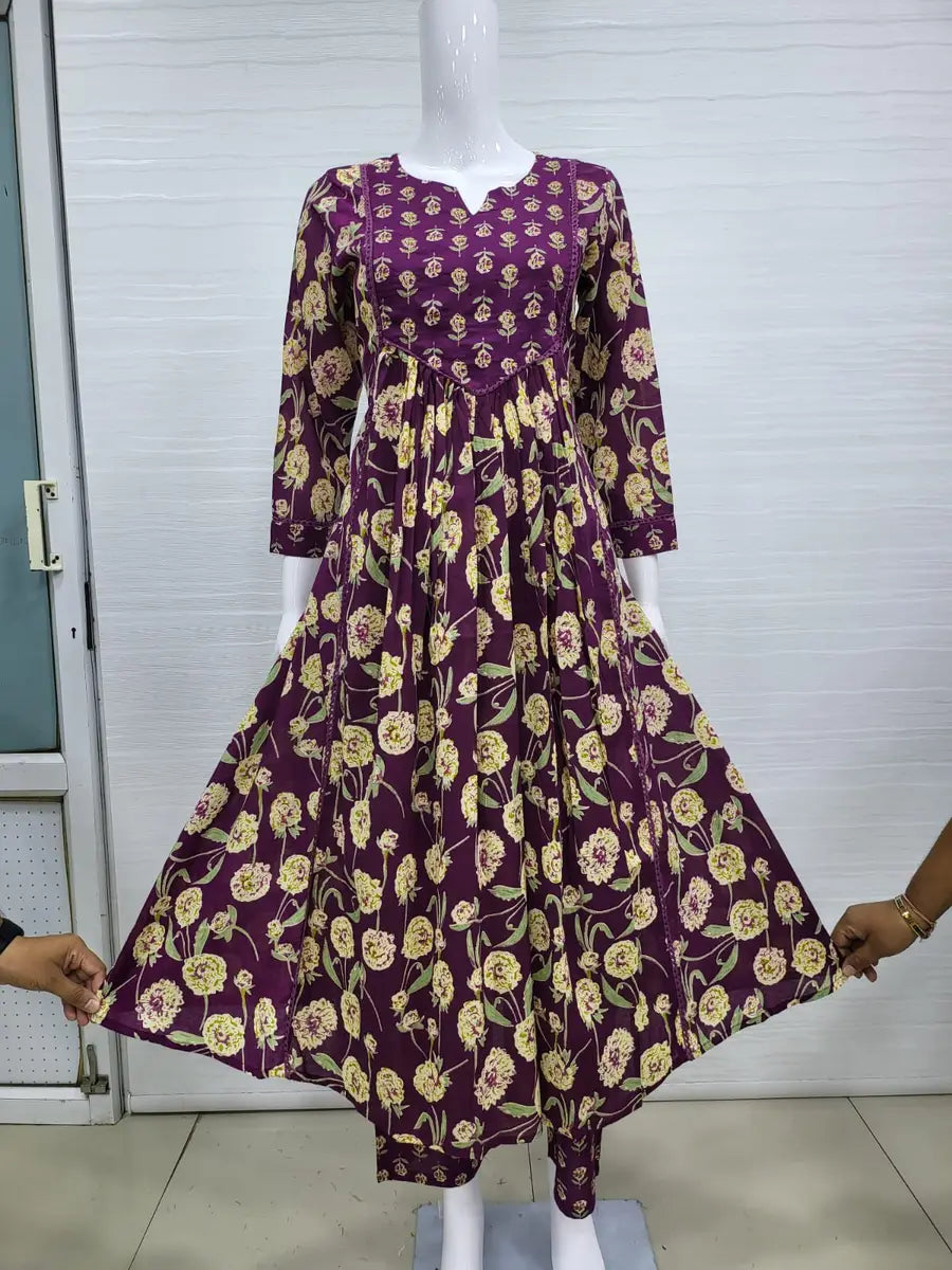 Feeding Pure Mul Cotton Two Pc Set With Lace Work-Wine