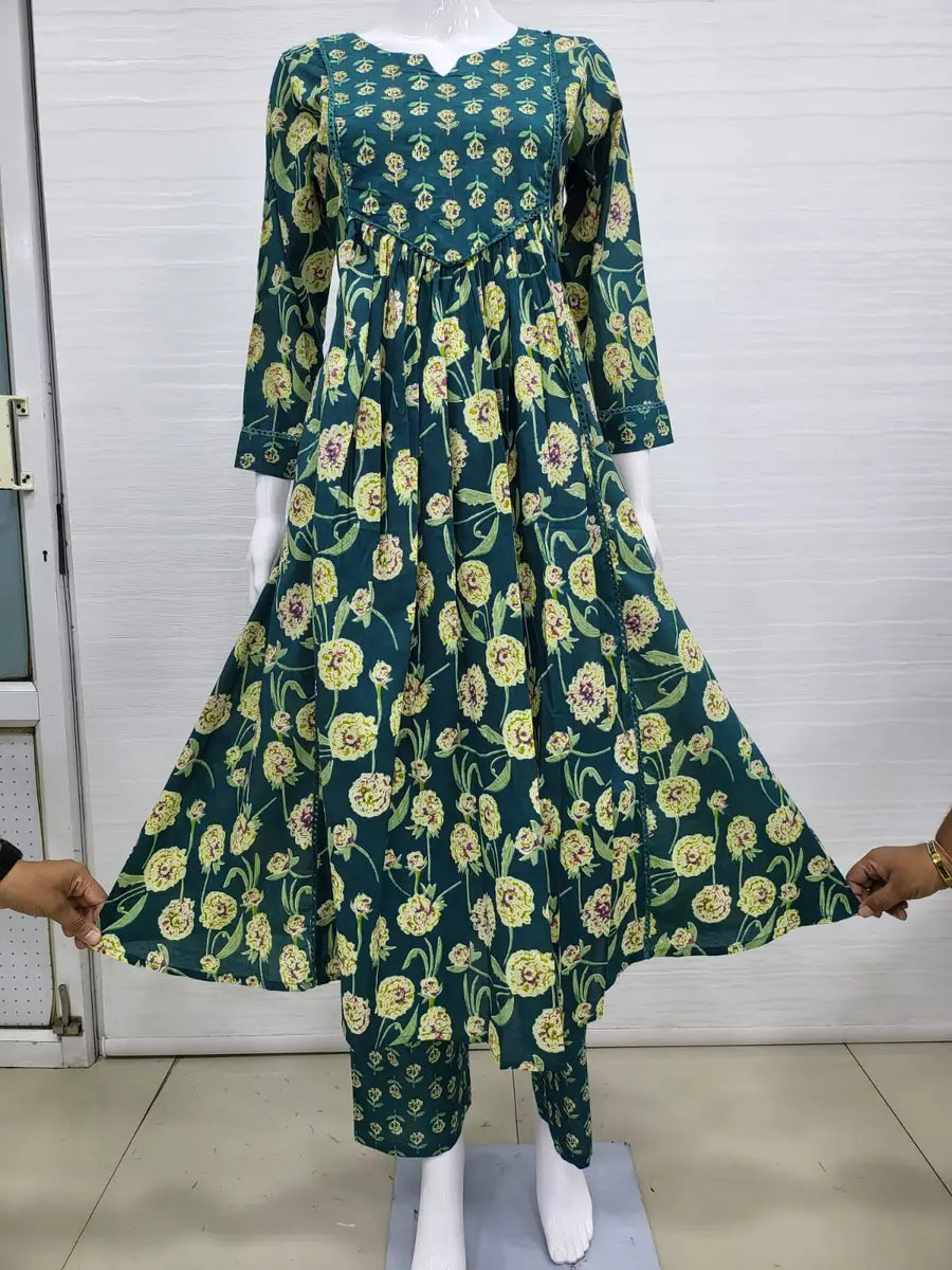 Feeding Pure Mul Cotton Two Pc Set With Lace Work-Green
