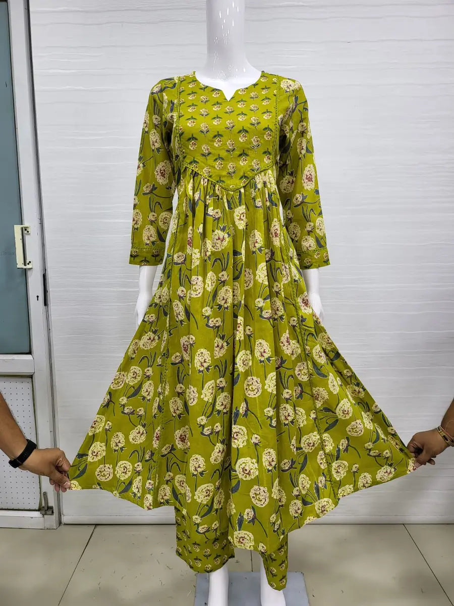 Feeding Pure Mul Cotton Two Pc Set With Lace Work-Light green