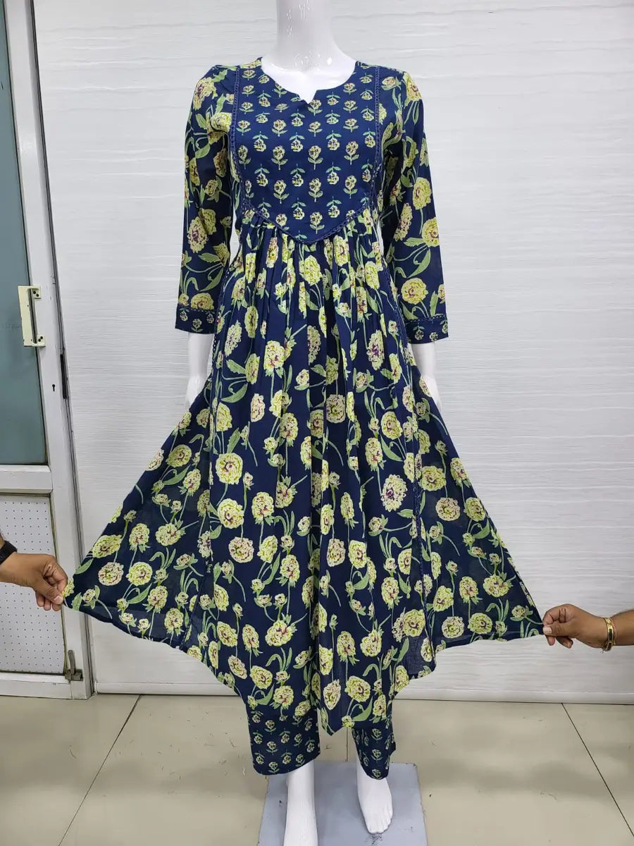 Feeding Pure Mul Cotton Two Pc Set With Lace Work-Rama Blue