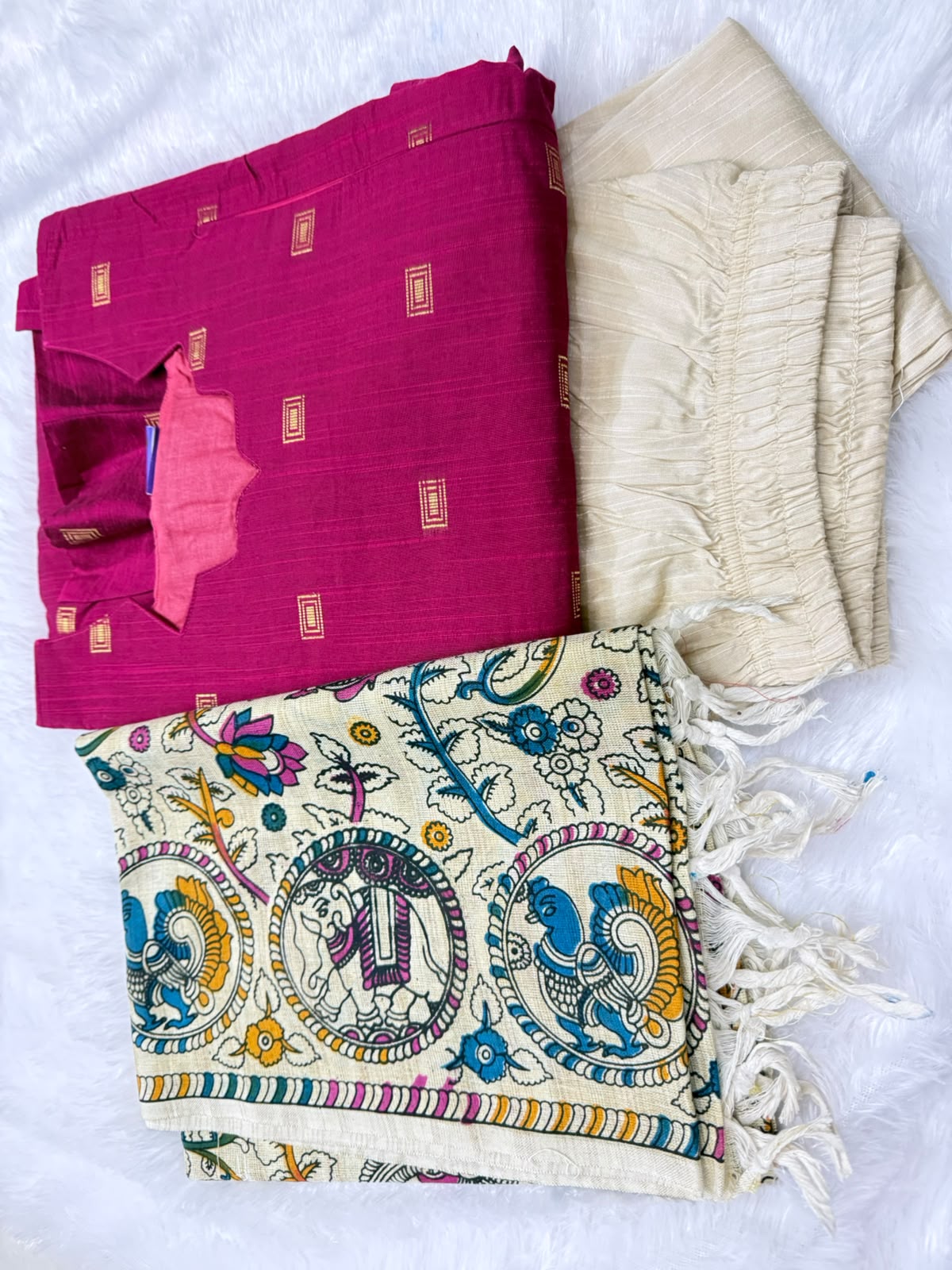 Feeding Raw Silk 3pc Set - Dark Pink