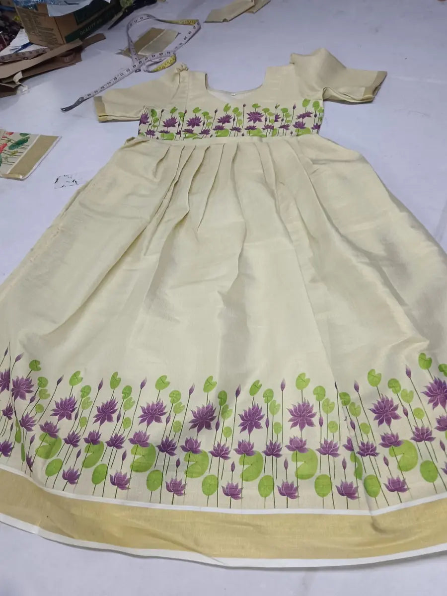 Party Wear Feeding Maxi -Golden Color-Violet Flower