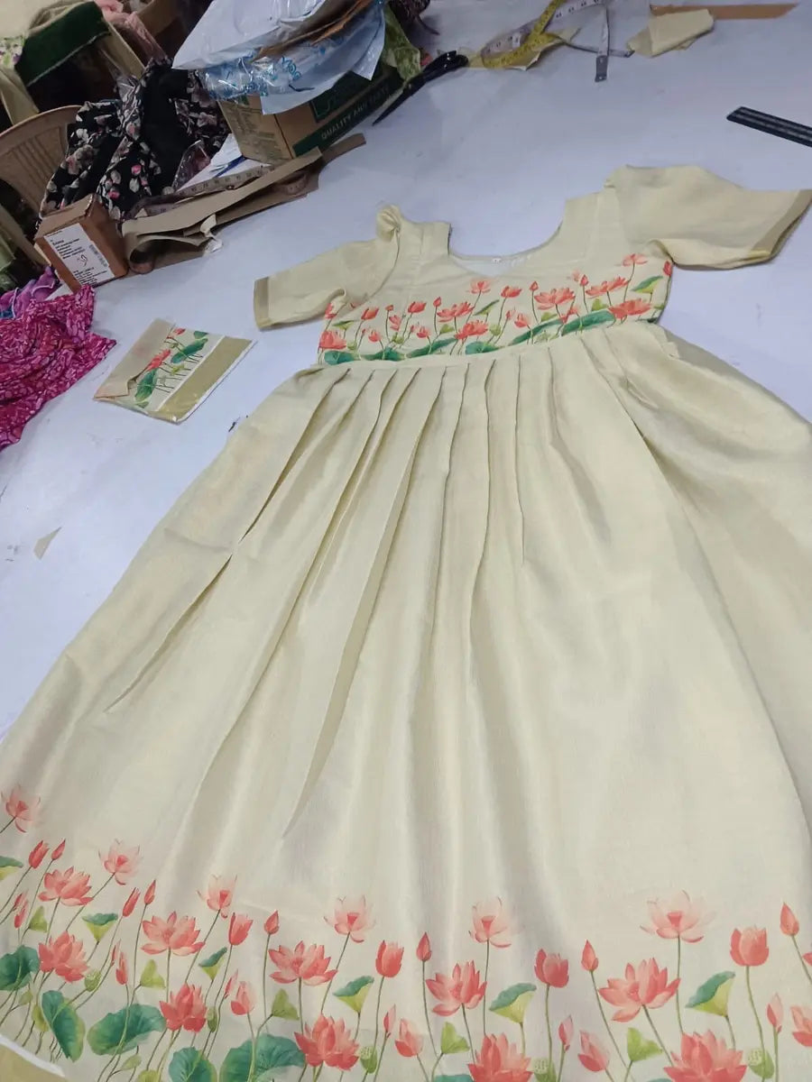 Party Wear Feeding Maxi -Golden Color-Violet Print