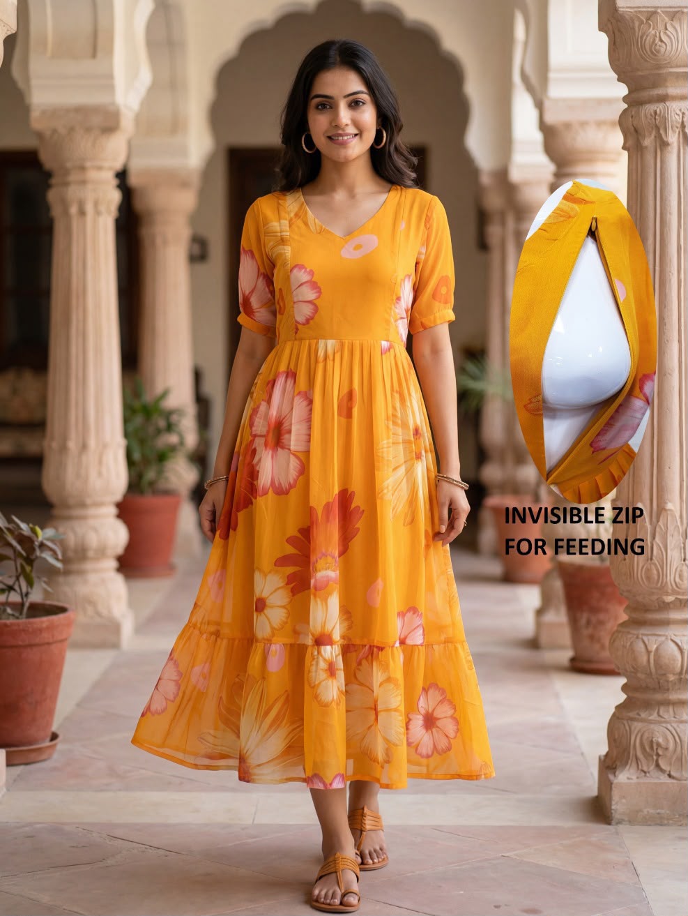 Georgette Feeding Maxi -Orange